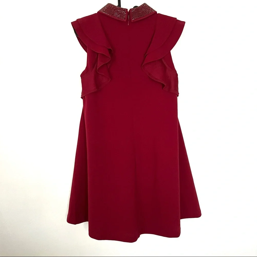 RED GRACIA CRYSTAL JEWELED COLLAR DRESS - Picture 3 of 11